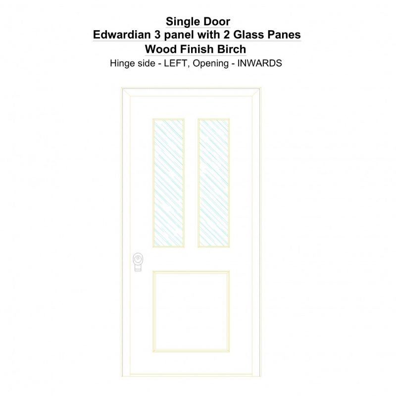 Sd Edwardian 3 Panel With 2 Glass Panes Wood Finish Birch Security Door
