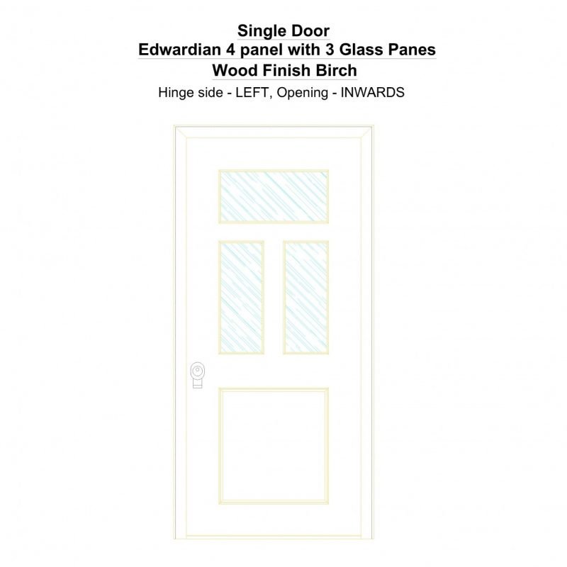 Sd Edwardian 4 Panel With 3 Glass Panes Wood Finish Birch Security Door