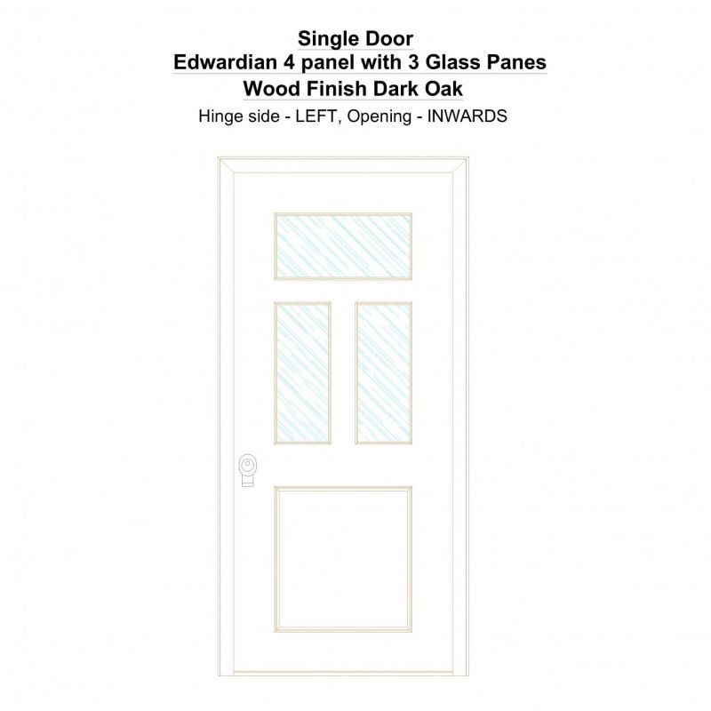 Sd Edwardian 4 Panel With 3 Glass Panes Wood Finish Dark Oak Security Door