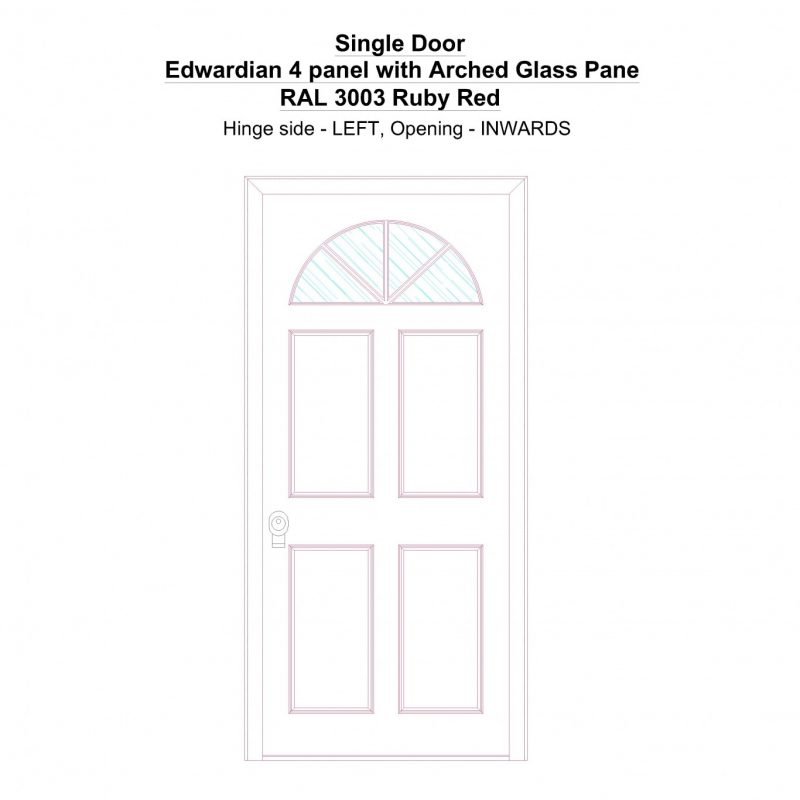 Sd Edwardian 4 Panel With Arched Glass Pane Ral 3003 Ruby Red Security Door