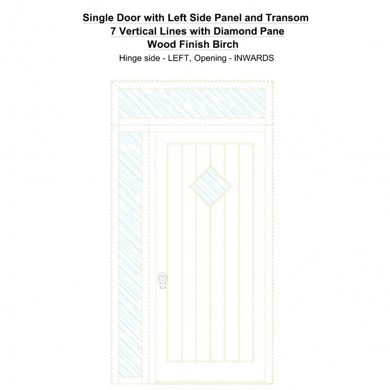 Sd1spt(left) 7 Vertical Lines With Diamond Pane Wood Finish Birch Security Door