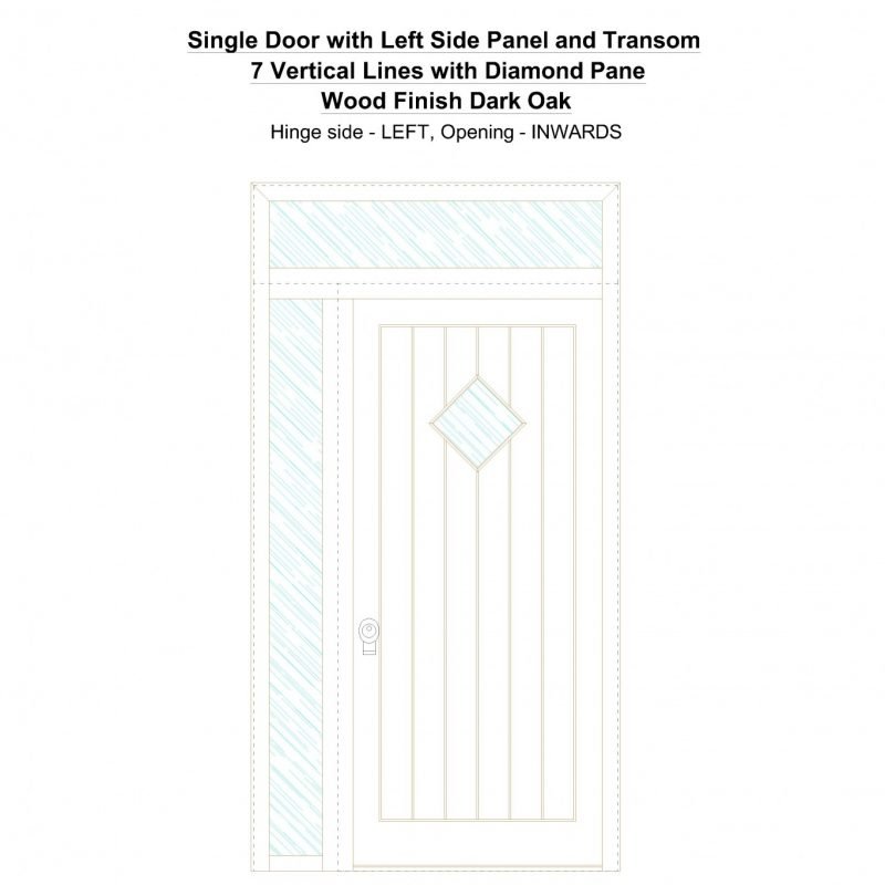 Sd1spt(left) 7 Vertical Lines With Diamond Pane Wood Finish Dark Oak Security Door