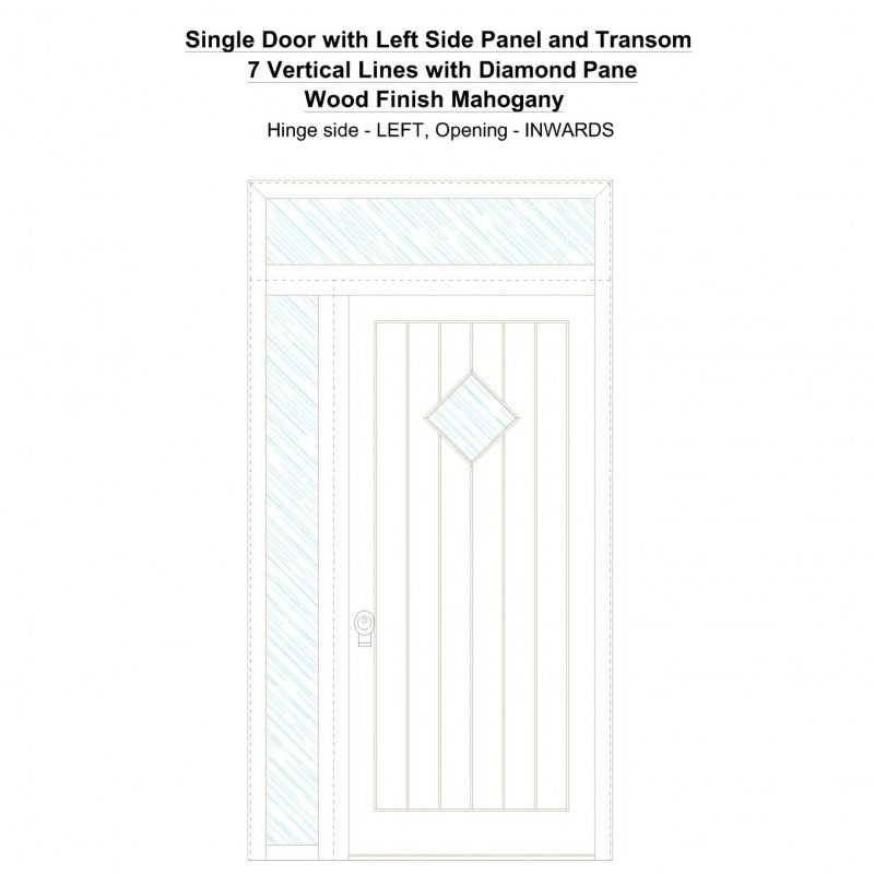 Sd1spt(left) 7 Vertical Lines With Diamond Pane Wood Finish Mahogany Security Door