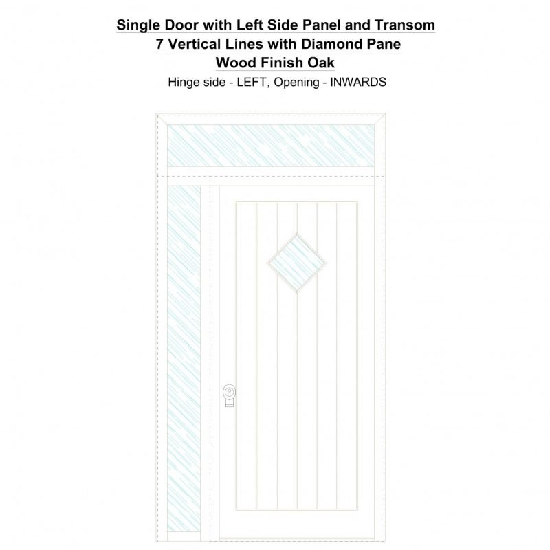 Sd1spt(left) 7 Vertical Lines With Diamond Pane Wood Finish Oak Security Door