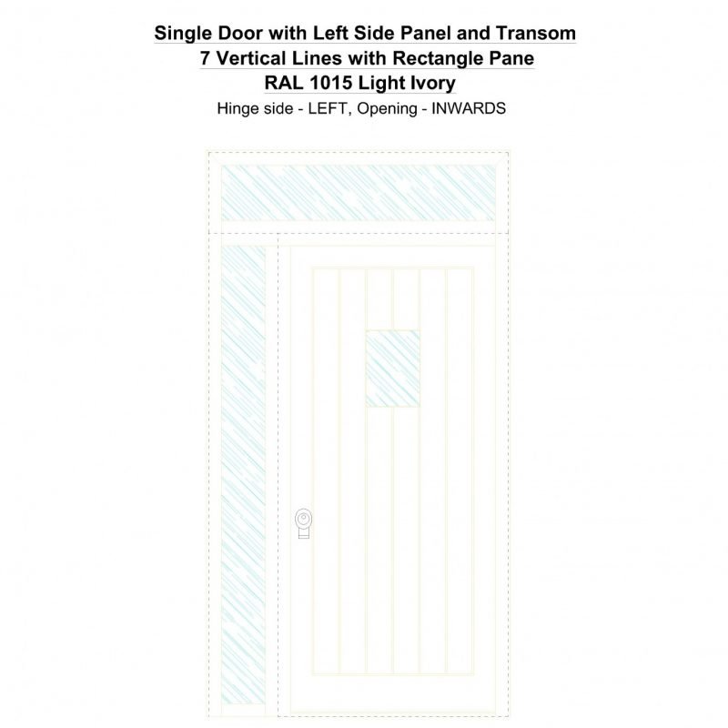 Sd1spt(left) 7 Vertical Lines With Rectangle Pane Ral 1015 Light Ivory Security Door