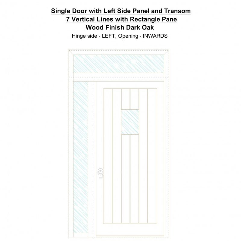 Sd1spt(left) 7 Vertical Lines With Rectangle Pane Wood Finish Dark Oak Security Door