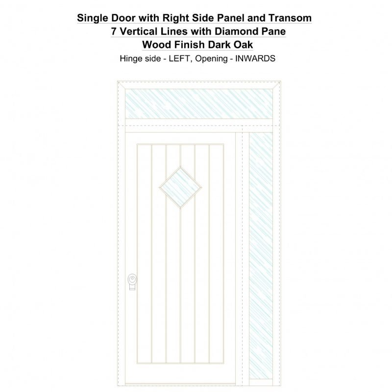 Sd1spt(right) 7 Vertical Lines With Diamond Pane Wood Finish Dark Oak Security Door