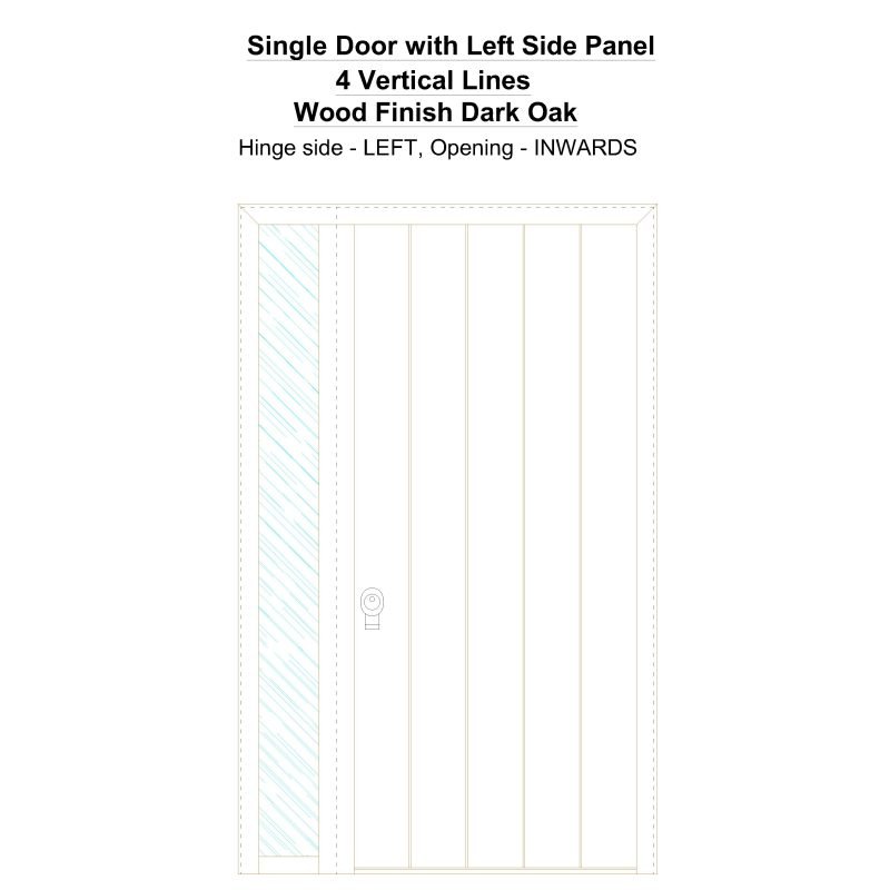 Sd1sp(left) 4 Vertical Lines Wood Finish Dark Oak Security Door