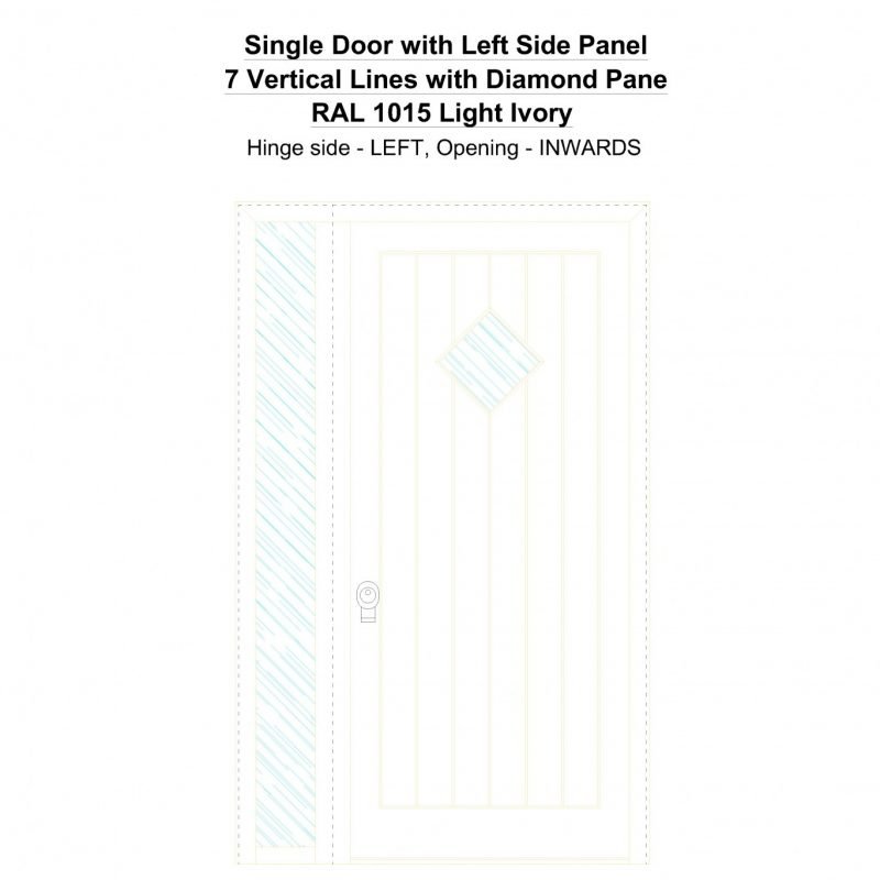 Sd1sp(left) 7 Vertical Lines With Diamond Pane Ral1015 Light Ivory Security Door