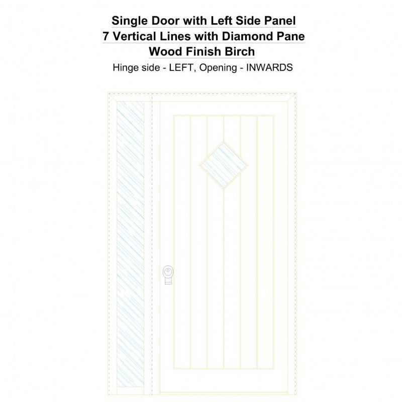 Sd1sp(left) 7 Vertical Lines With Diamond Pane Wood Finish Birch Security Door