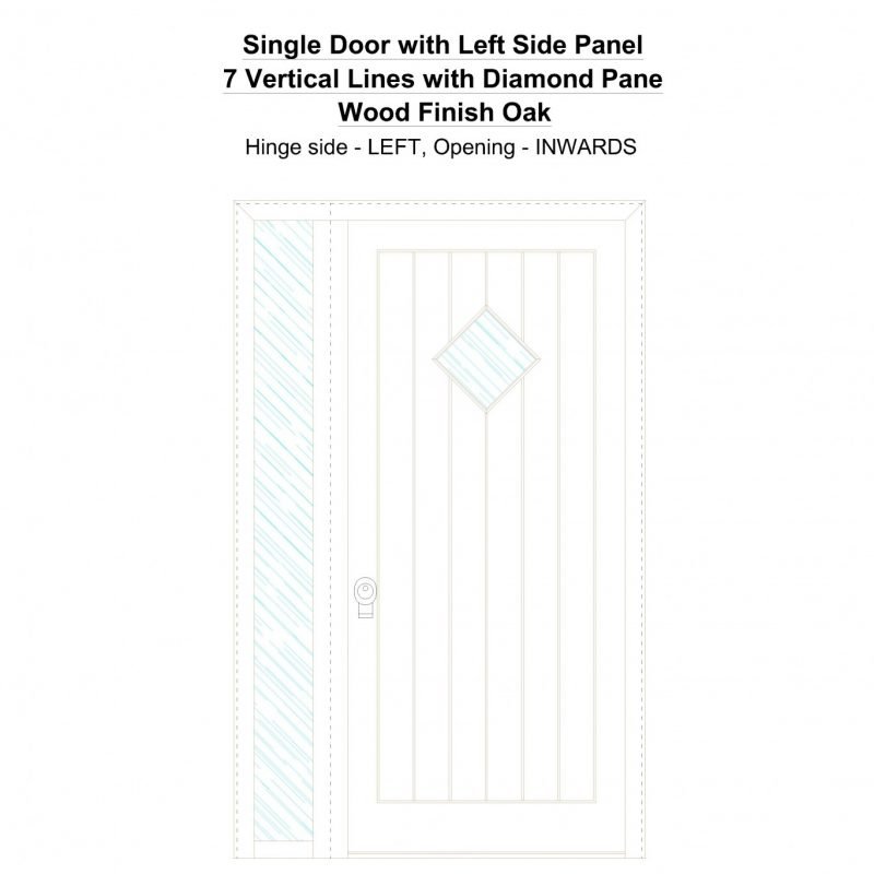 Sd1sp(left) 7 Vertical Lines With Diamond Pane Wood Finish Oak Security Door