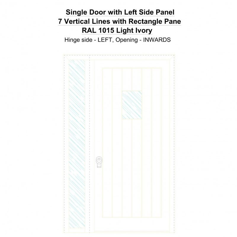 Sd1sp(left) 7 Vertical Lines With Rectangle Pane Ral 1015 Light Ivory Security Door