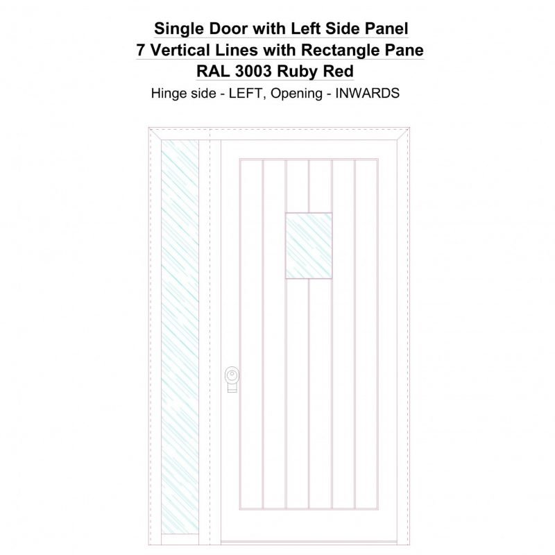 Sd1sp(left) 7 Vertical Lines With Rectangle Pane Ral 3003 Ruby Red Security Door
