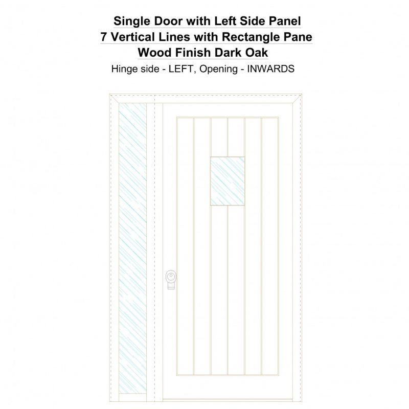 Sd1sp(left) 7 Vertical Lines With Rectangle Pane Wood Finish Dark Oak Security Door