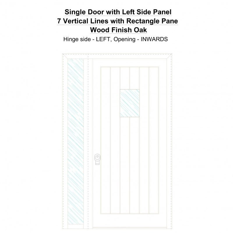 Sd1sp(left) 7 Vertical Lines With Rectangle Pane Wood Finish Oak Security Door