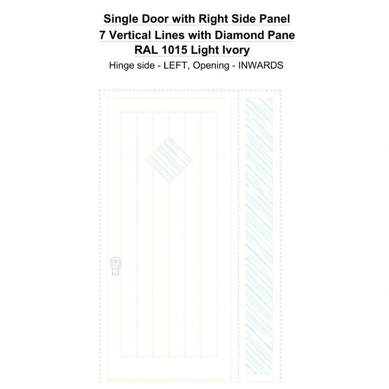 Sd1sp(right) 7 Vertical Lines With Diamond Pane Ral1015 Light Ivory Security Door