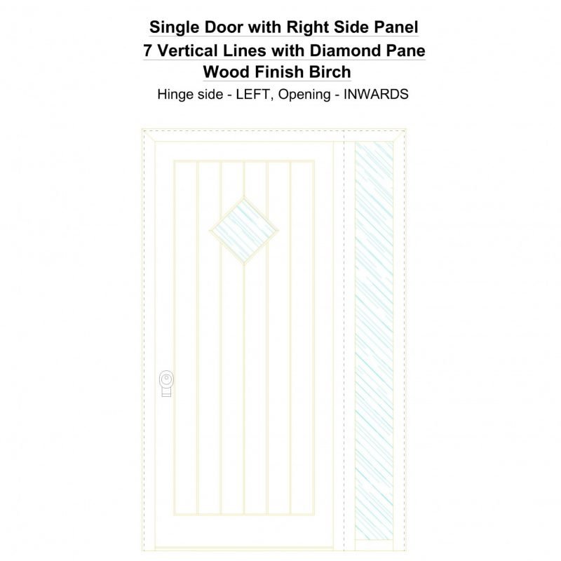 Sd1sp(right) 7 Vertical Lines With Diamond Pane Wood Finish Birch Security Door