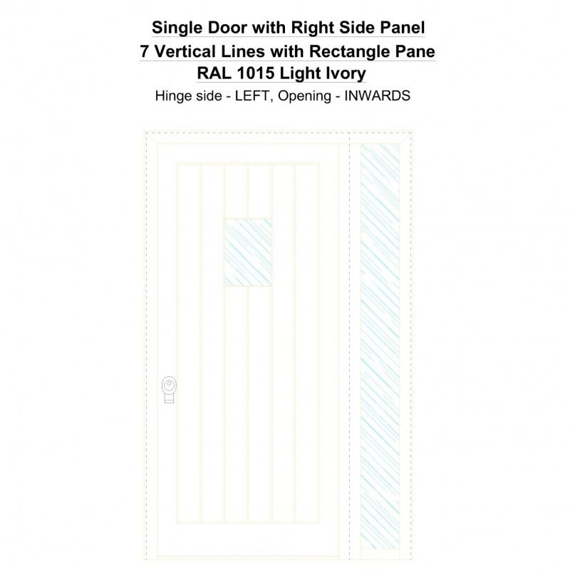 Sd1sp(right) 7 Vertical Lines With Rectangle Pane Ral 1015 Light Ivory Security Door