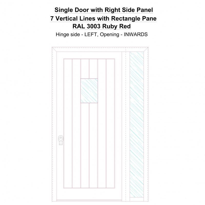 Sd1sp(right) 7 Vertical Lines With Rectangle Pane Ral 3003 Ruby Red Security Door