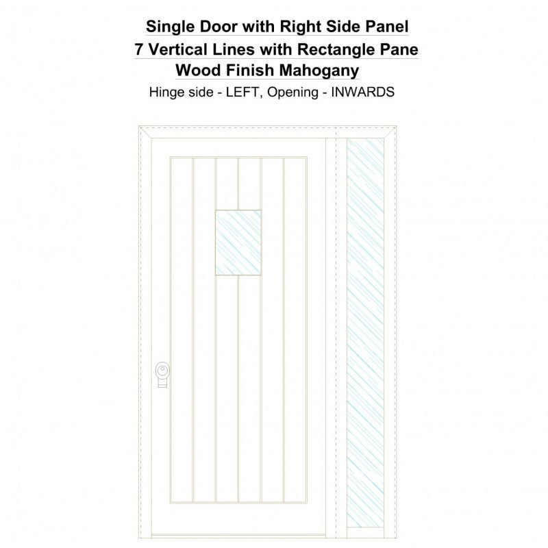 Sd1sp(right) 7 Vertical Lines With Rectangle Pane Wood Finish Mahogany Security Door