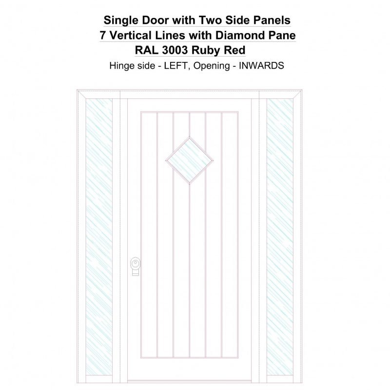 Sd2sp 7 Vertical Lines With Diamond Pane Ral 3003 Ruby Red Security Door