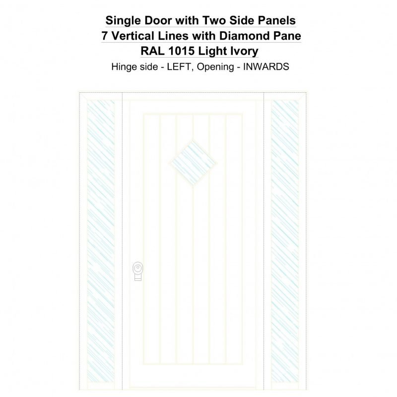 Sd2sp 7 Vertical Lines With Diamond Pane Ral1015 Light Ivory Security Door