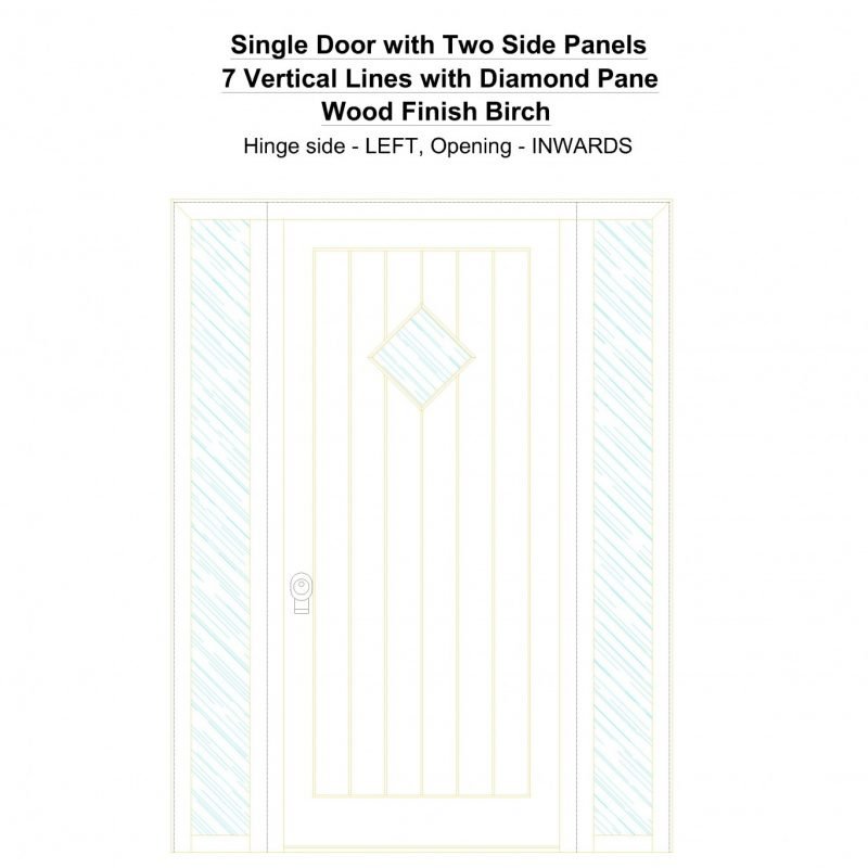 Sd2sp 7 Vertical Lines With Diamond Pane Wood Finish Birch Security Door