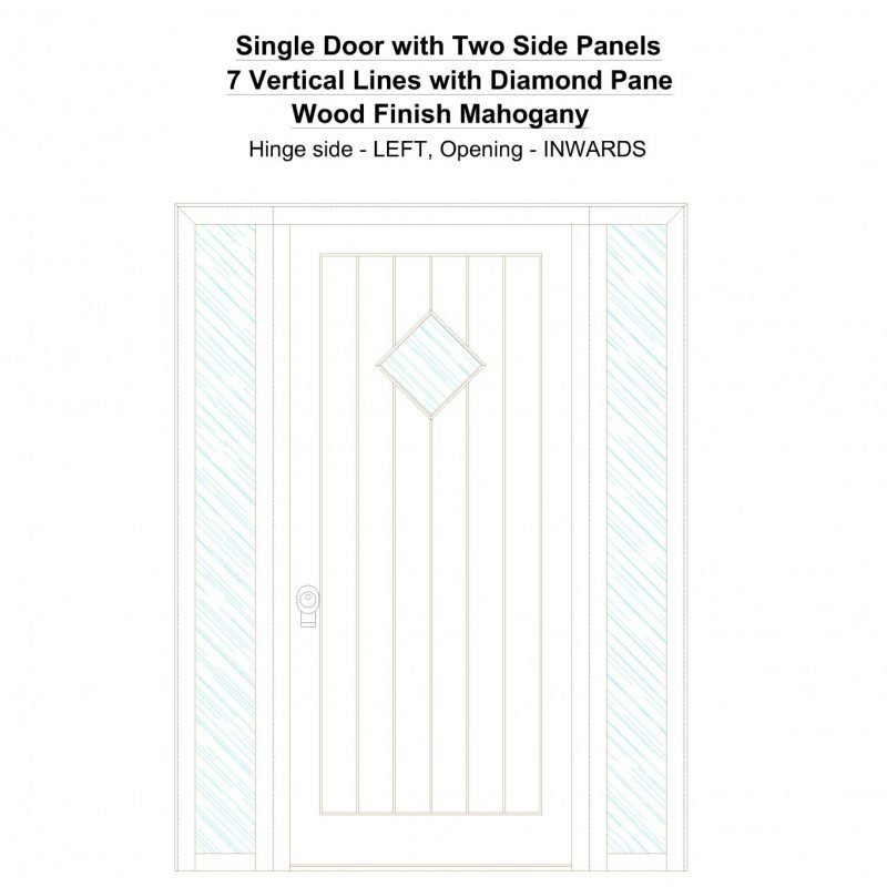 Sd2sp 7 Vertical Lines With Diamond Pane Wood Finish Mahogany Security Door