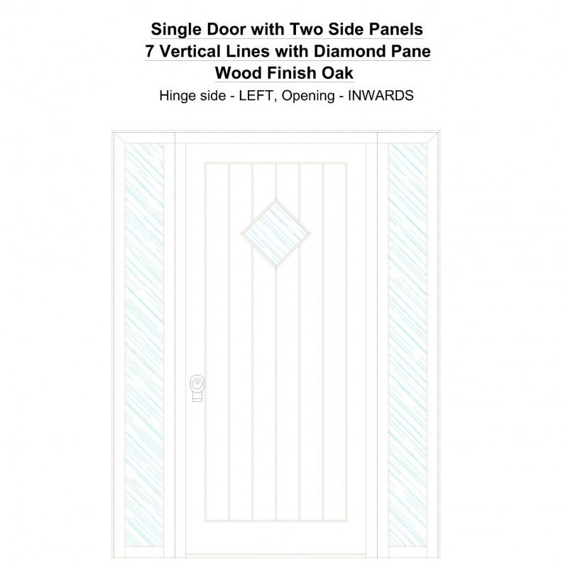 Sd2sp 7 Vertical Lines With Diamond Pane Wood Finish Oak Security Door
