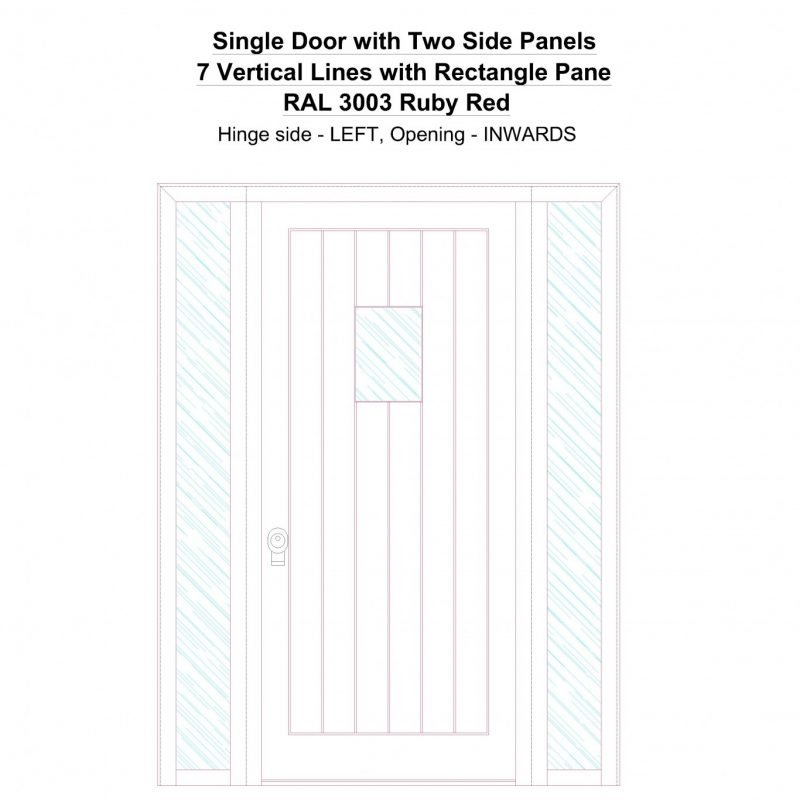 Sd2sp 7 Vertical Lines With Rectangle Pane Ral 3003 Ruby Red Security Door