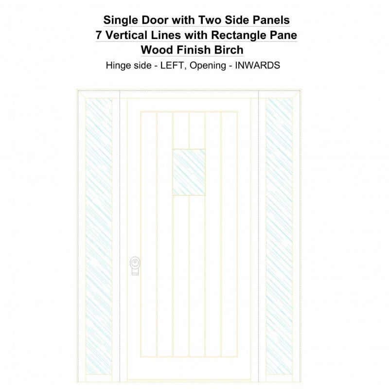 Sd2sp 7 Vertical Lines With Rectangle Pane Wood Finish Birch Security Door