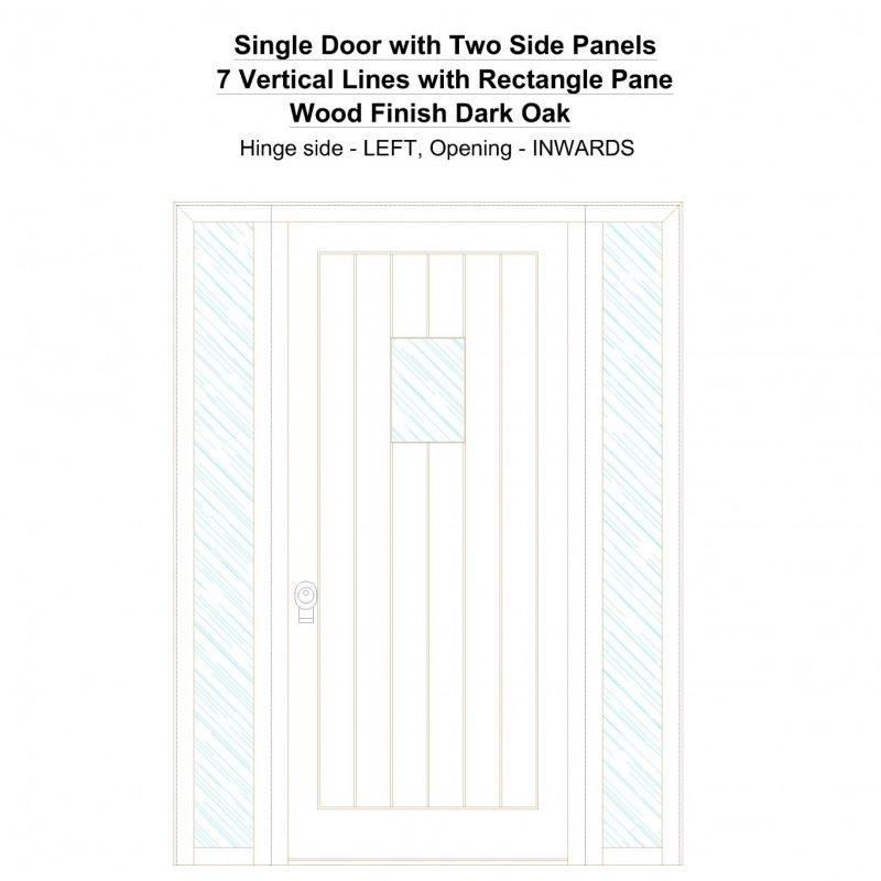 Sd2sp 7 Vertical Lines With Rectangle Pane Wood Finish Dark Oak Security Door