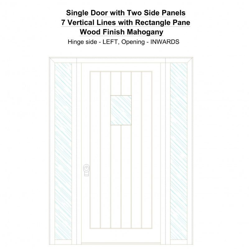 Sd2sp 7 Vertical Lines With Rectangle Pane Wood Finish Mahogany Security Door