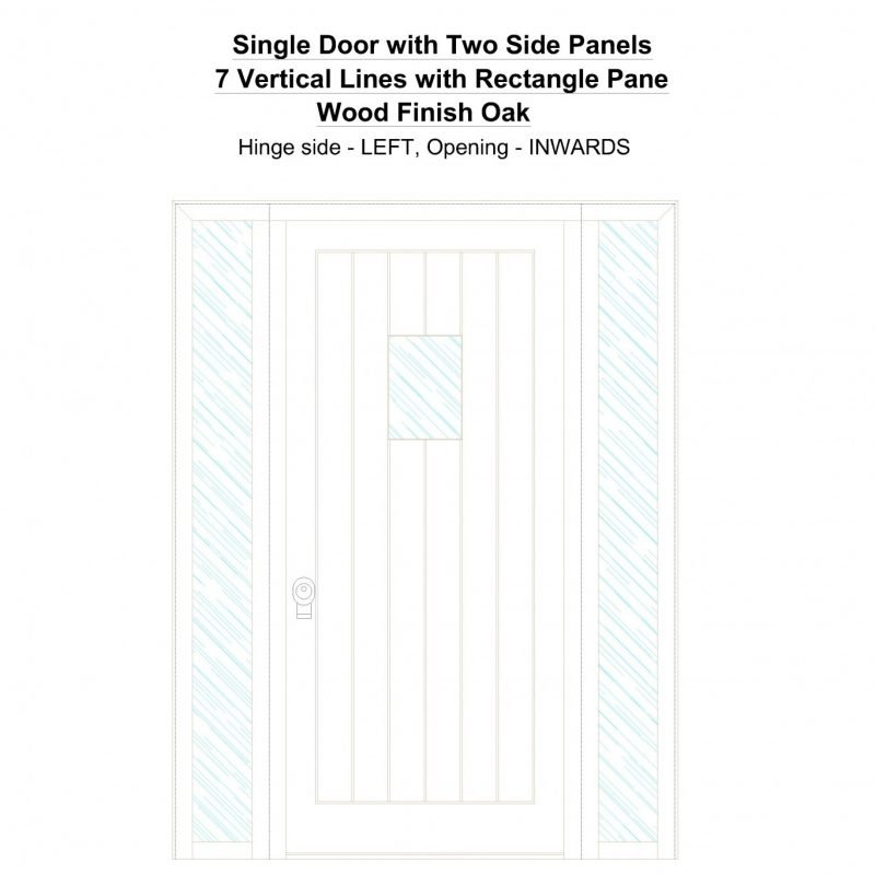 Sd2sp 7 Vertical Lines With Rectangle Pane Wood Finish Oak Security Door