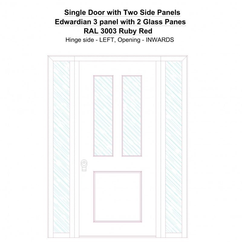 Sd2sp Edwardian 3 Panel With 2 Glass Panes Ral 3003 Ruby Red Security Door