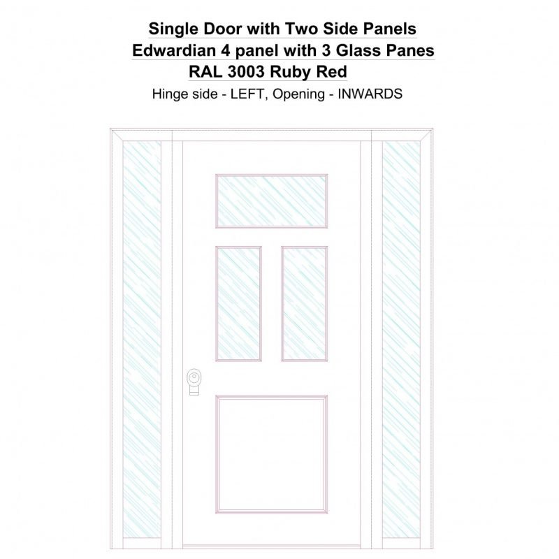 Sd2sp Edwardian 4 Panel With 3 Glass Panes Ral3003 Ruby Red Security Door