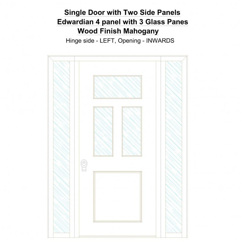 Sd2sp Edwardian 4 Panel With 3 Glass Panes Wood Finish Mahogany Security Door