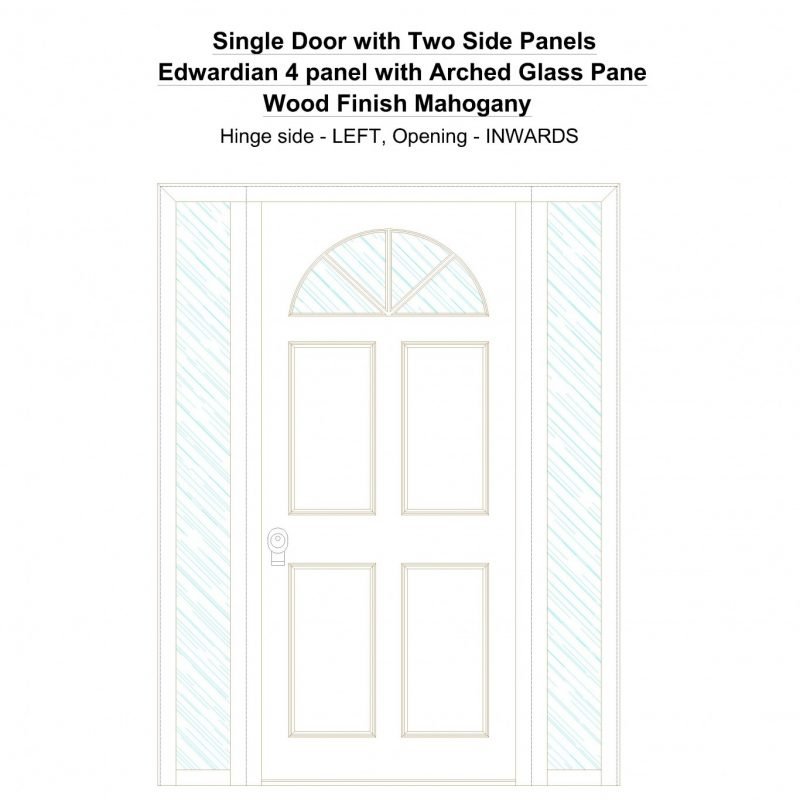 Sd2sp Edwardian 4 Panel With Arched Glass Pane Wood Finish Mahogany Security Door