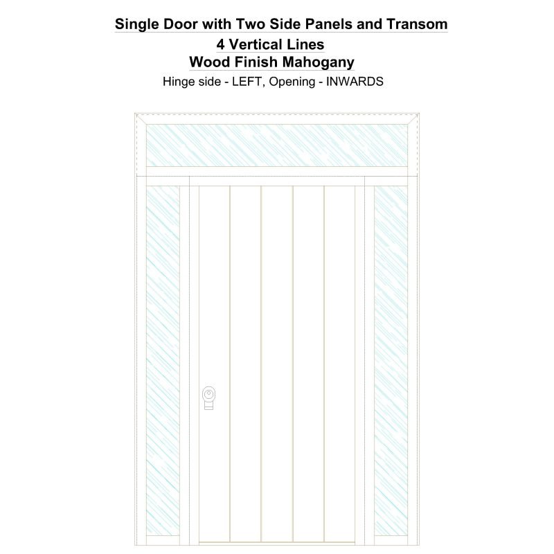 Sd2spt 4 Vertical Lines Wood Finish Mahogany Security Door