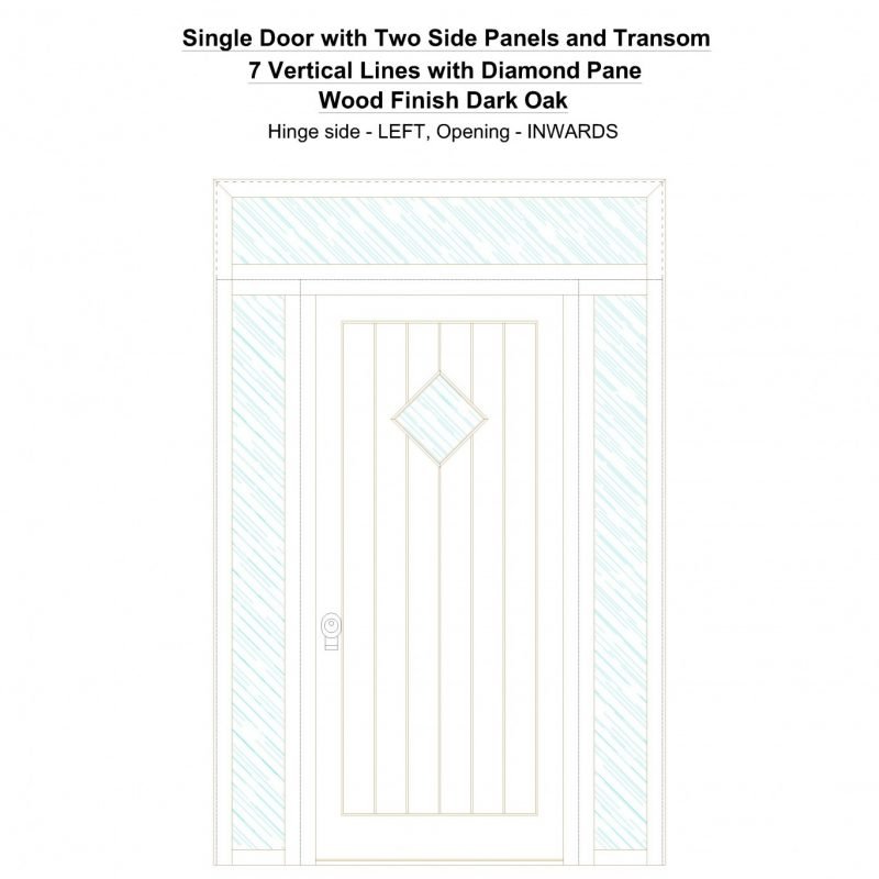 Sd2spt 7 Vertical Lines With Diamond Pane Wood Finish Dark Oak Security Door