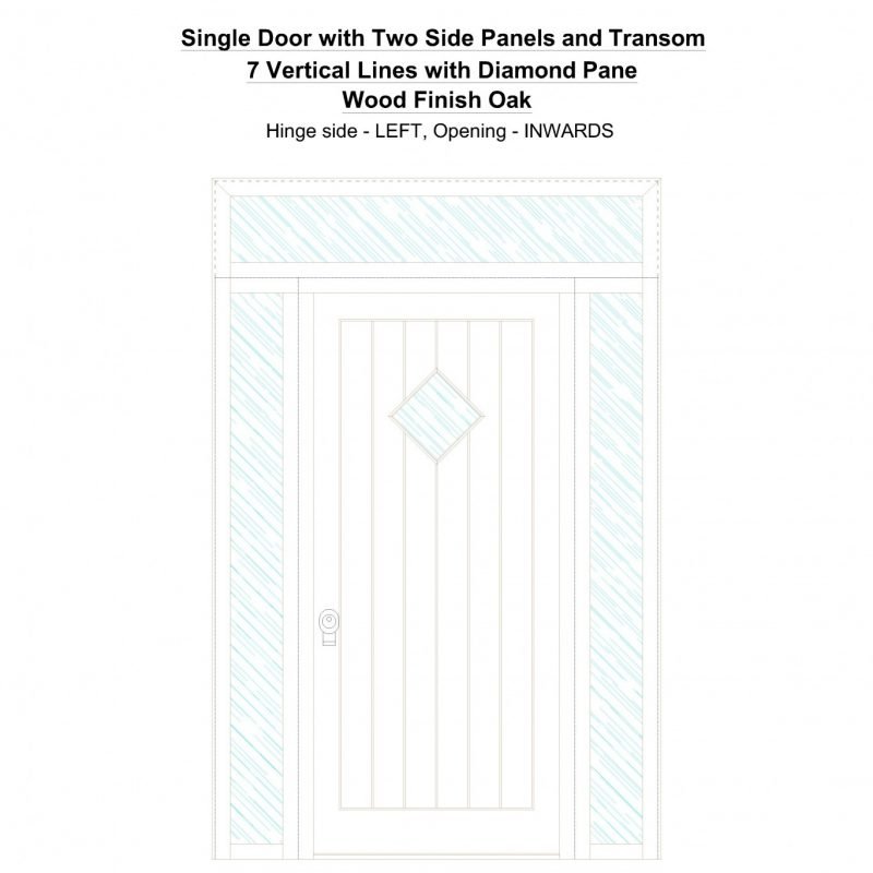 Sd2spt 7 Vertical Lines With Diamond Pane Wood Finish Oak Security Door