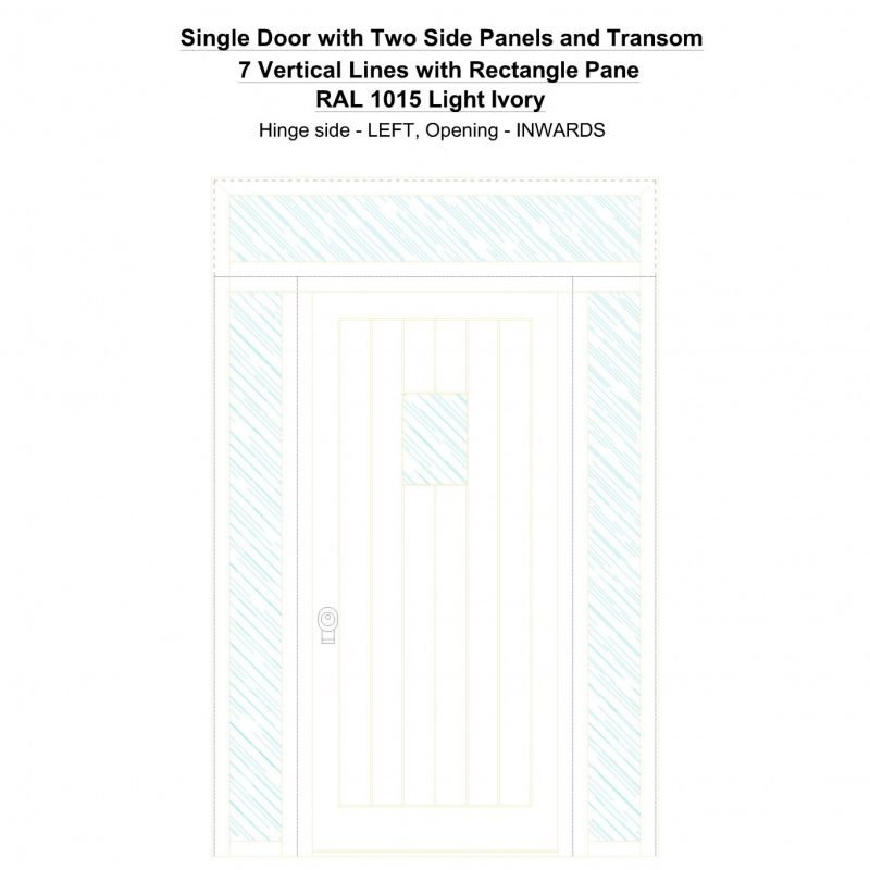 Sd2spt 7 Vertical Lines With Rectangle Pane Ral 1015 Light Ivory Security Door