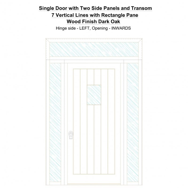 Sd2spt 7 Vertical Lines With Rectangle Pane Wood Finish Dark Oak Security Door