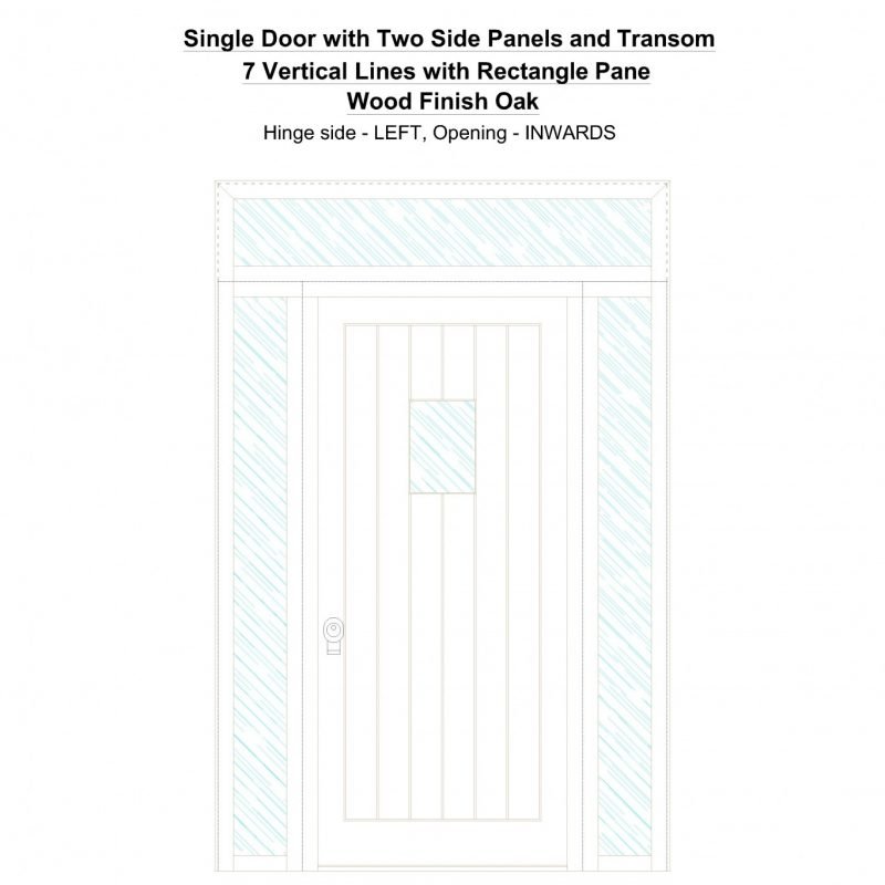 Sd2spt 7 Vertical Lines With Rectangle Pane Wood Finish Oak Security Door