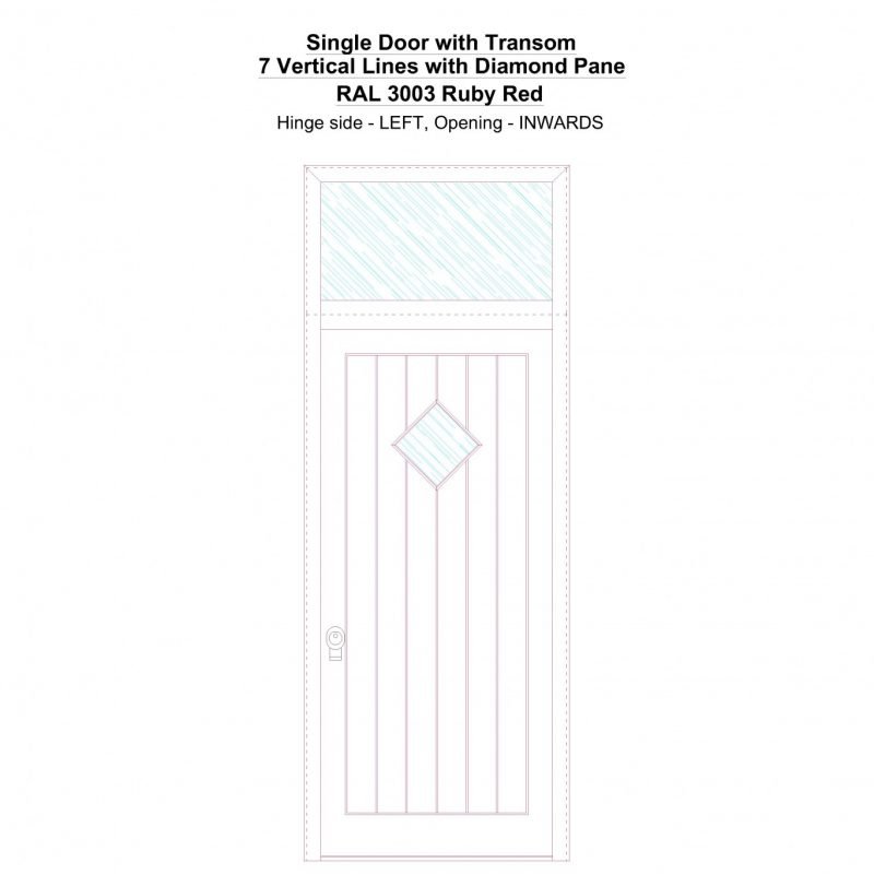 Sdt 7 Vertical Lines With Diamond Pane Ral 3003 Ruby Red Security Door