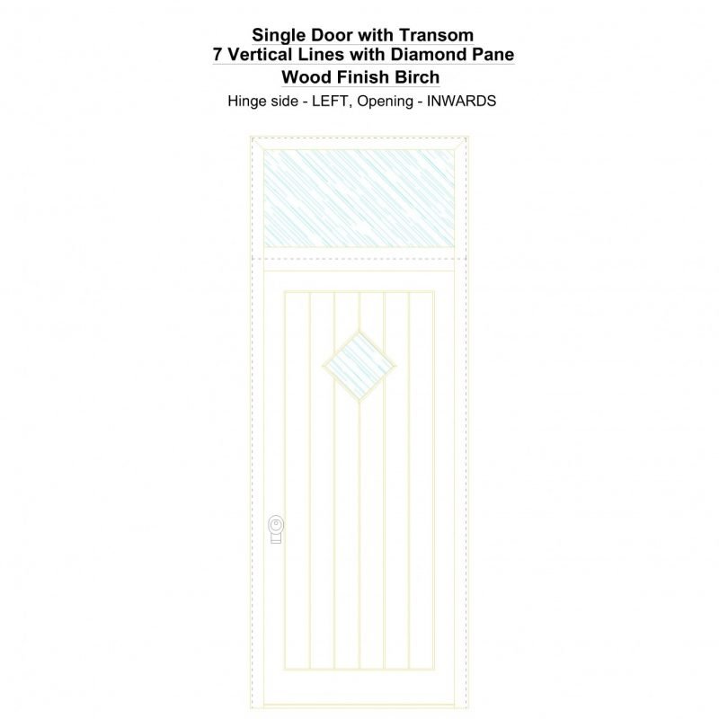 Sdt 7 Vertical Lines With Diamond Pane Wood Finish Birch Security Door