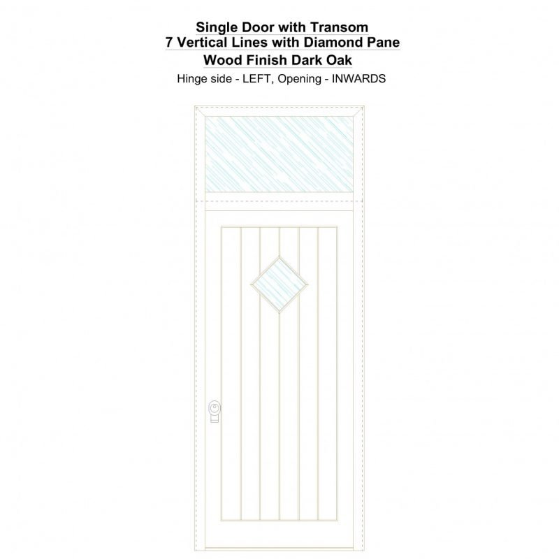 Sdt 7 Vertical Lines With Diamond Pane Wood Finish Dark Oak Security Door