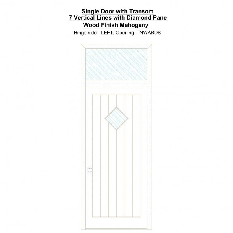 Sdt 7 Vertical Lines With Diamond Pane Wood Finish Mahogany Security Door