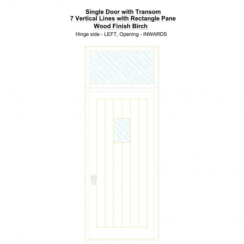 Sdt 7 Vertical Lines With Rectangle Pane Wood Finish Birch Security Door