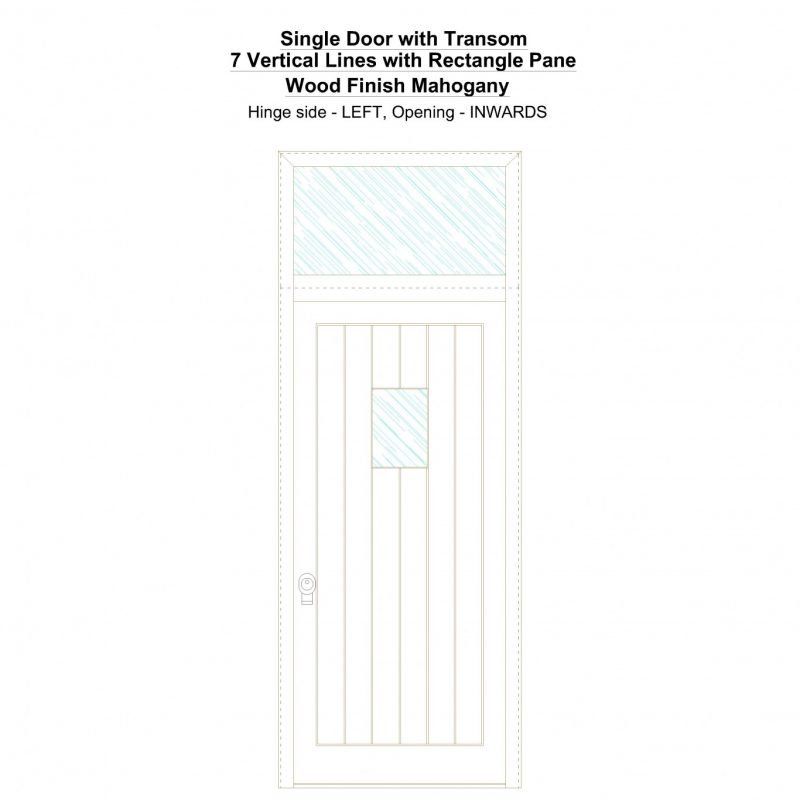 Sdt 7 Vertical Lines With Rectangle Pane Wood Finish Mahogany Security Door